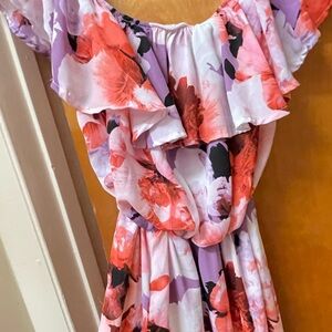 Peach Love California Pastel Floral Off-Shoulder Skirt